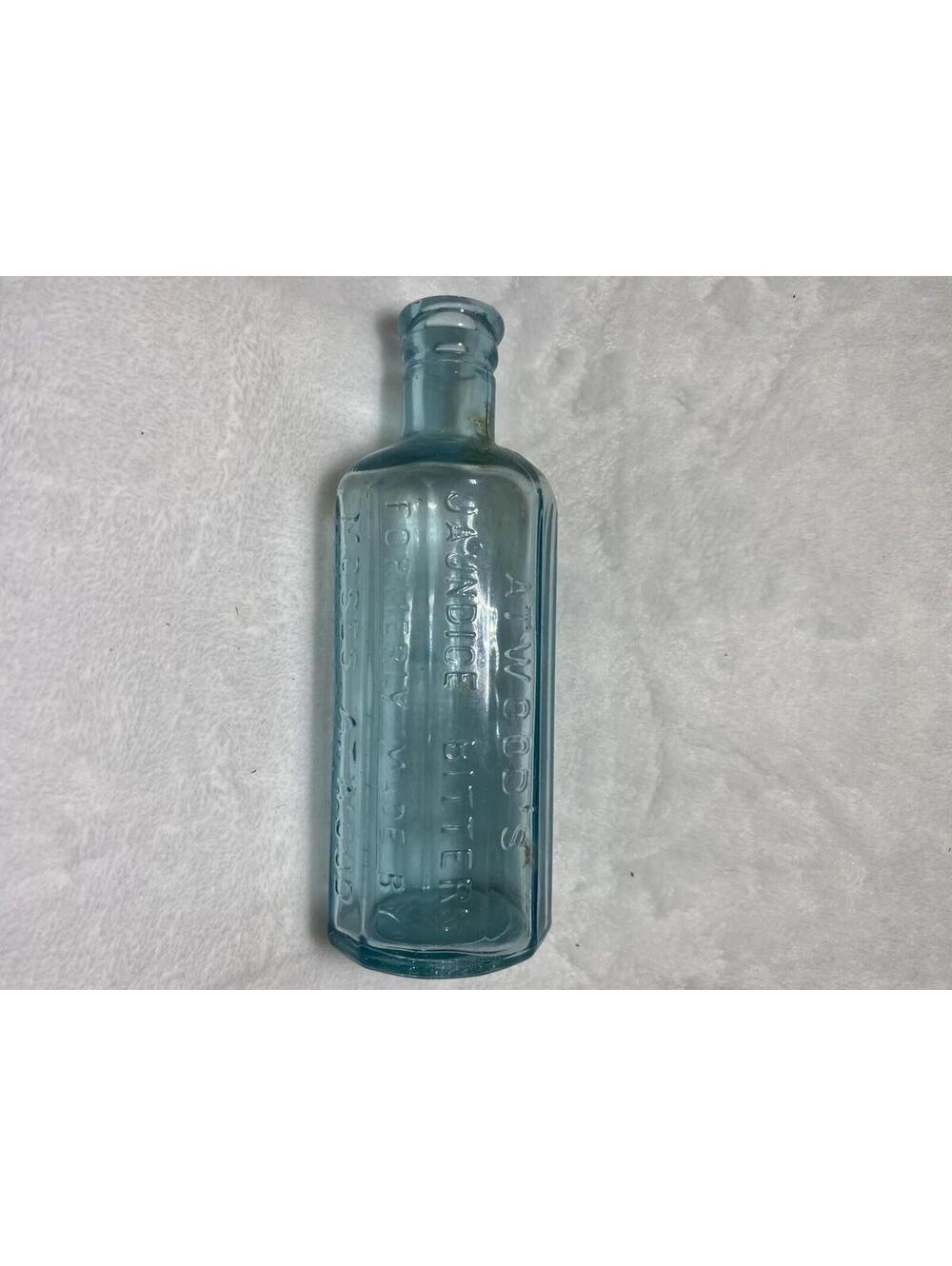 Antique 12 Sided Atwood's Jaundice Bitters Aqua Blue Bottle Georgetown, MA Rare
